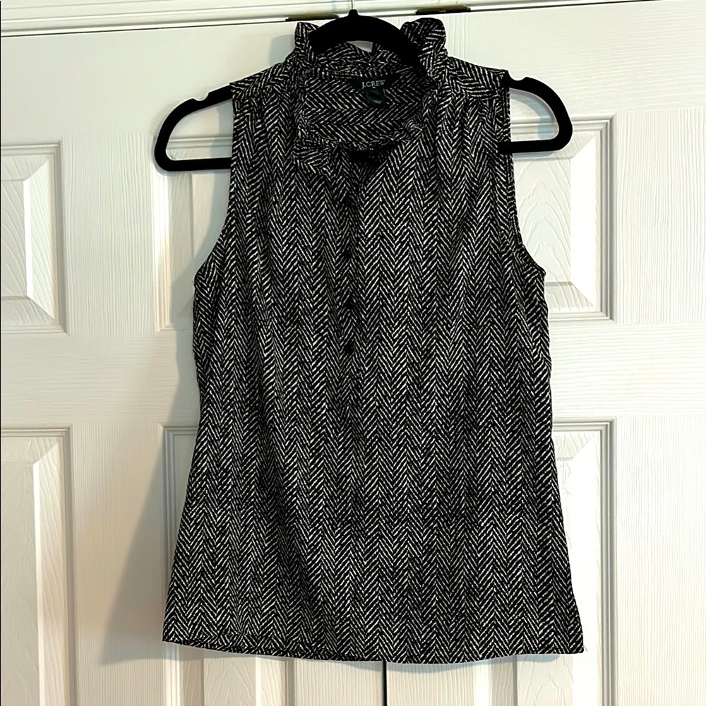 J. Crew Black Sleeveless Blouse with Mandarin Collar